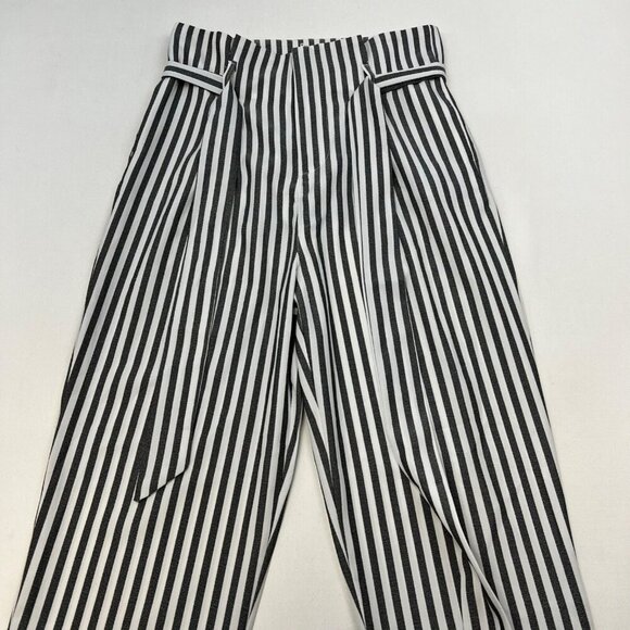 Venti6 Womens Paper Bag Striped Ankle Pants Belted Gray/White Size Medium - Picture 2 of 9